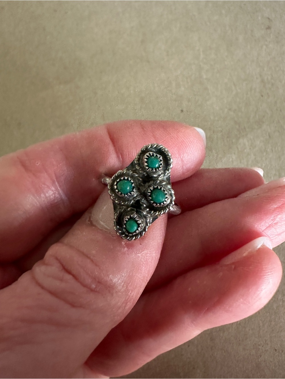 Sterling Silver Old Pawn Turquoise Cluster Ring - Green Turquoise